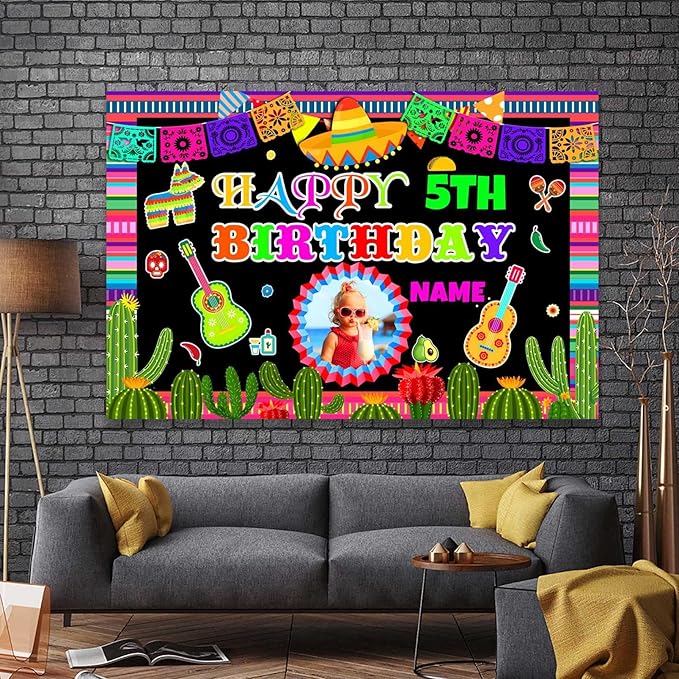 Custom Space Mexican Fiesta Carnival Happy Birthday Party Decorations Supplies Personalized Mexican Fiesta Carnival Birthday Backdrop Banner(4x6ft)