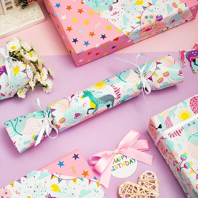 MAYPLUSS Pink Unicorn Gift Wrapping Paper - 17Inch X 33Feet - Enchanting Colorful Unicorn Gift Wrap For Children's Kid's Girl Birthday, Baby Showers, Party, Scrapbook Card Decor Book Cover