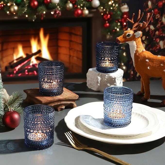 72 Pack Votive Candles Holders - 2x2.5in Blue Vintage Glass Votives Tealight Candle Holders for Table Centerpieces, Tea Light Candle Holder for Wedding Bridal Shower Party