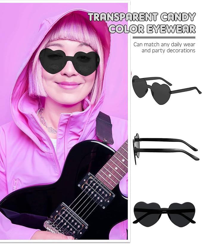 Frienda 20 Pairs Heart Shaped Sunglasses Rimless Candy Color Glasses for Women Men Party Favor