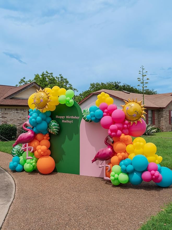 Summer Tropical Latex Balloons, 50pcs 12 Inches Hot Pink Green Orange Yellow Teal Blue Balloons for Birthday, Baby Shower Hawaiian Summer Party Decorations