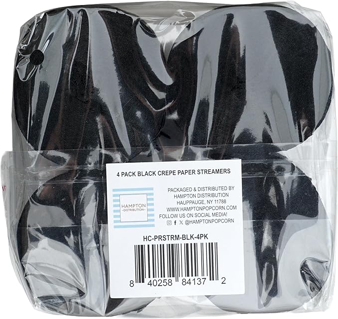 Black Streamers 4 Rolls, 328 Ft Black Crepe Paper, Streamer Party Decorations for Birthday, Wedding, Showers (1.8 in x 82 ft/Roll)