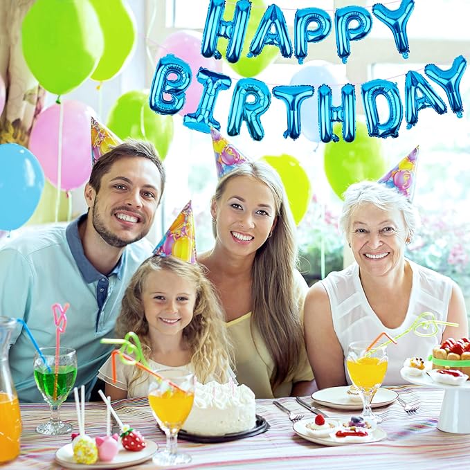 Happy Birthday Balloons Banner Blue 16 Inch Mylar Foil Letters