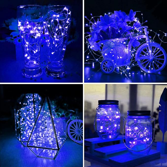 ZGWJ 100 Pack Fairy Lights Battery Operated, 7ft 20 Mini LED Fairy String Lights Silver Wire 3 Modes for DIY, Parties, Wedding, Bedroom, Halloween Christmas Decoration Blue