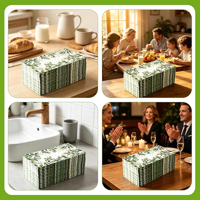 Greenery Paper Napkins, 50 Pcs Green Napkins Disposable, Green Guest Eucalyptus Leaf Decorative Dinner Napkin Paper Hand Towels for Bathroom Wedding Birthday Graduation Spring Party Decor Supplies