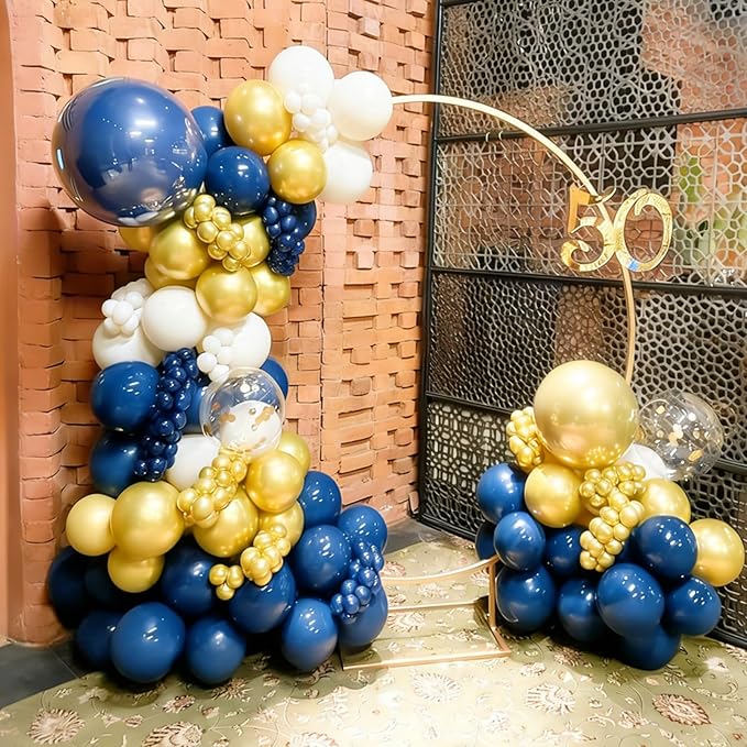 Blue and Gold Balloons Garland Arch Kit, Navy Blue and Gold Confetti Balloons for Class 2026 Graduation, Birthday, Retirement, Anniversary, Baby Shower Party Decorations