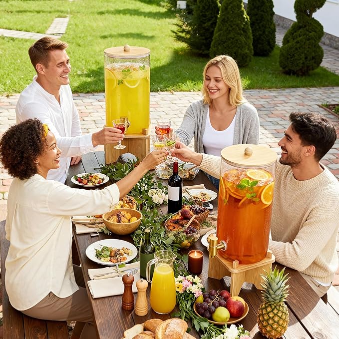 FavorFlavor Glass Drink Dispenser for Parties:2PCS 1.5 Gallon Large Beverage Dispenser with Stand,Water Lemonade Dispenser with Stainless Steel Spigot,Ideal for Dispensing Juice, Beverages, Sun Tea