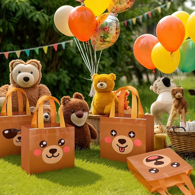 Sweetude 40 Pcs Bear Gift Party Favor Bags with Handle, Non Woven Goodie Bags Birthday Favor for Birthday Baby Shower Packaging Supplies