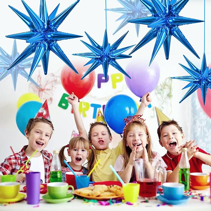 TONIFUL 8 Pcs Blue Star Foil Balloons - Large Star Mylar Balloons for Party Backdrop - Christmas, New Year, Birthday, Wedding, Baby Shower, Anniversary, Photo Booth Supplies