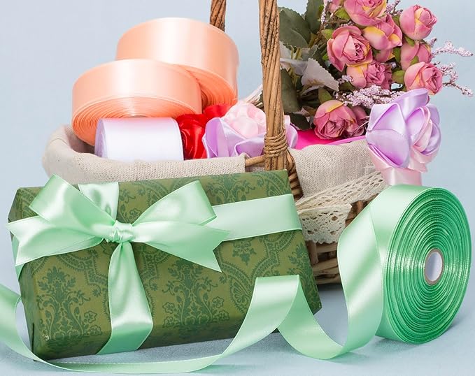 YASEO 1 Inch Mint Green Solid Satin Ribbon, 50 Yards Craft Fabric Ribbon for Gift Wrapping Floral Bouquets Wedding Party Decoration
