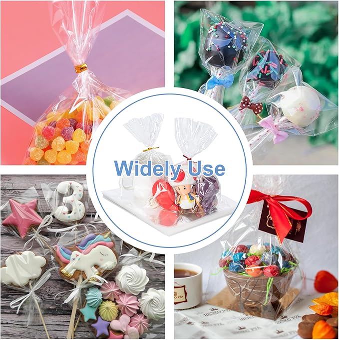 Aegero Halloween Cellophane Treat Bags, 200pcs Trick or Treat Goody Bags with 220pcs Twists for Snacks Cookies Packing, Party Supplies,Halloween 02