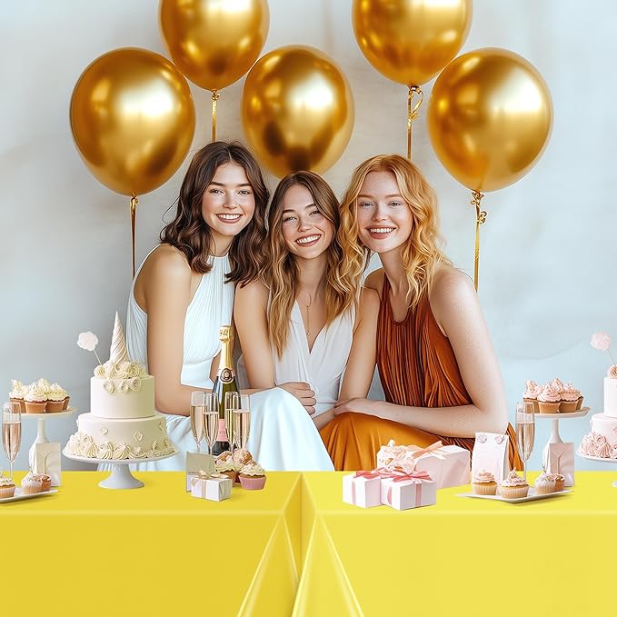 6 Pieces Green & Gold Series Rectangle Tablecloth, 54x72" Solid Color Waterproof & Spillproof Disposable Plastic Table Cover, Durable Party Tablecloth for Dining, Buffet, Picnic, Outdoor Events