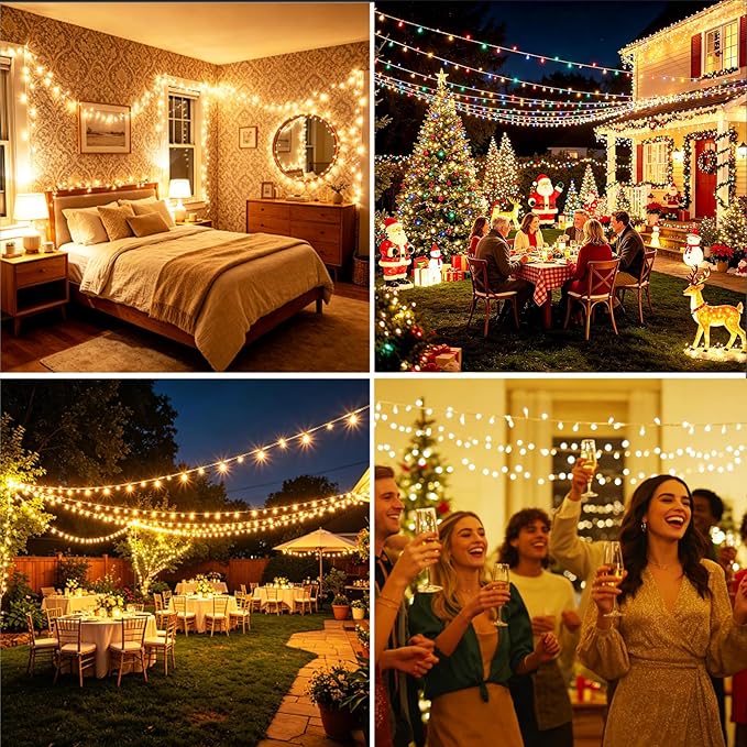 200 LED String Lights Indoor Outdoor, 66 ft Warm White Christmas Lights Plug in, Connectable 8 Modes Waterproof Clear Wire Twinkle Fairy Lights for Bedroom Party Classroom Decor