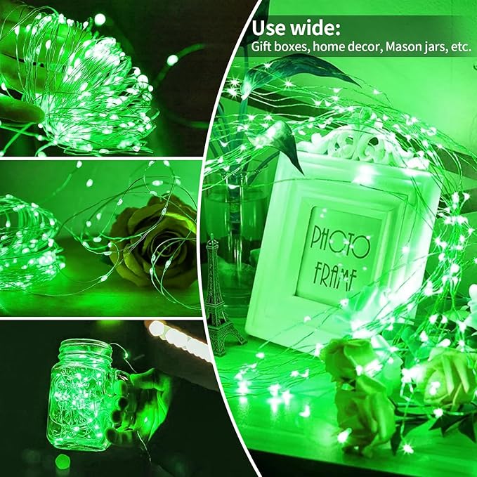 ZGWJ 8 Pack Fairy Lights Battery Operated, 7FT 20LED Mini Fairy String Lights Silver Wire 3 Modes for DIY, Parties, Wedding, Bedroom, Halloween Christmas Decoration- Green