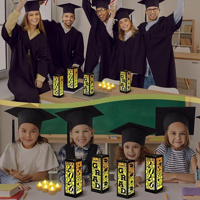 Rossesay 12 Pcs Graduation Table Centerpieces Boxes Class of 2026 Graduation Lanterns for Centerpieces with LED Candles Congrats Grad School College Photo Props for Party Table Decoration (Black)