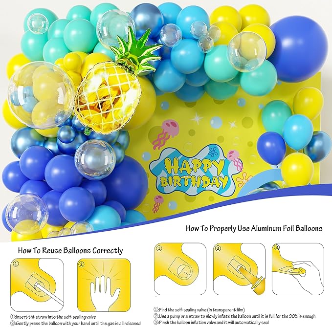 100pcs Hawaii Balloons Garland Arch Kit with Balloons for Birthday Decorations,Party Supplies for boys Girls (Sponge)