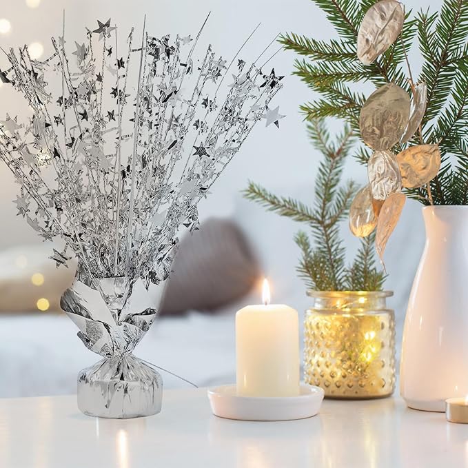 20 Pack Silver Foil Spray Centerpiece Star Table Decoration Metallic Burst Table Centerpieces for Birthday New Year Wedding Anniversary Graduation Party Supply (Silver)