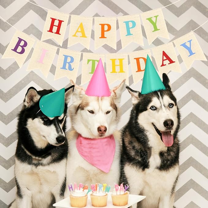 Colourful Happy Birthday Burlap Banner Reusable Banner Signs Bunting Banners for Girls Birthday Anniversary Party Decorations