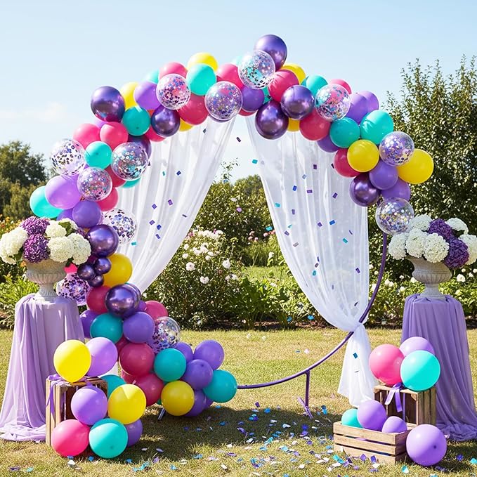 RUBFAC Pink and Purple Balloon Bithday Balloons, 65pcs 12 Inches Purple Metallic Teal Yellow Confetti Party Balloons for Magic Hunters Theme Birthday Baby Shower Decoration