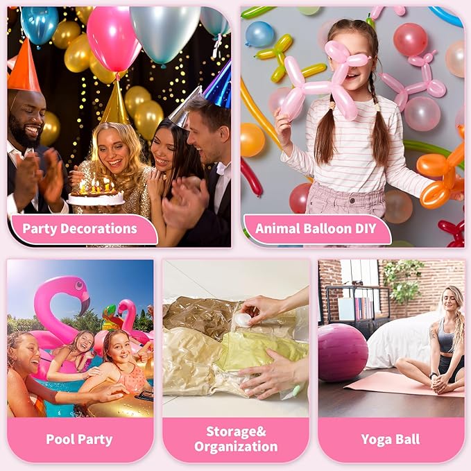 Balloon Pump 3-in-1 Electric Air Pump for All Balloons& Inflatables, Triple Inflating Ports for Latex 260q Foil Mylar Balloon Inflation, Quick-Fill Inflator Deflator for Pool Floats Air Beds