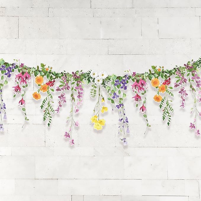 Cheerland Flower Banner Wildflower Garland Floral Party Decorations Whimsical Decor for Enchanted Garden Floral Woodland Theme Picnic Girls Birthday Tea Party Garden Wedding Onederland Baby Shower