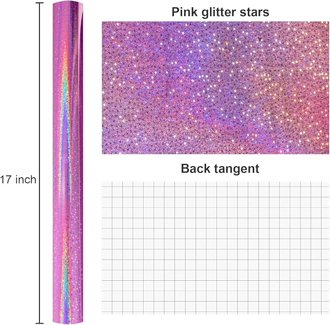 Burymento Pink Wrapping Paper Roll, Metallic Holographic Star Gift Wrap for Birthday, Valentines, Mothers day, Graduation, Wedding, Fathers day, Baby Shower, Christmas (17 IN x 32.8 FT)