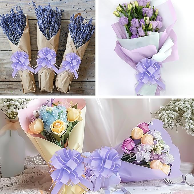 20pcs 7 Inch Pull Bows Pastel Purple Gift Wrap Bows for Gift Wrapping, Ribbon, Party Decorations