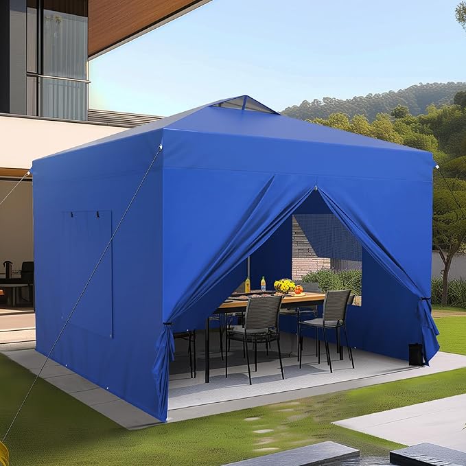 Sophia & William Canopy Tent Pop Up 10x10 ft One Person Push Set Up Canopies with 4 Sidewalls, Outdoor Shelter Heavy Duty Straight Legs with 4 Sandbags & 1 Roller Bag, 8 Stakes & 4 Guy Ropes, UPF50+