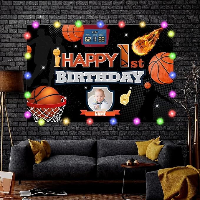 Dicodes Custom Basketball Themed Birthday Decoration Banner with Personalized Photo and Name