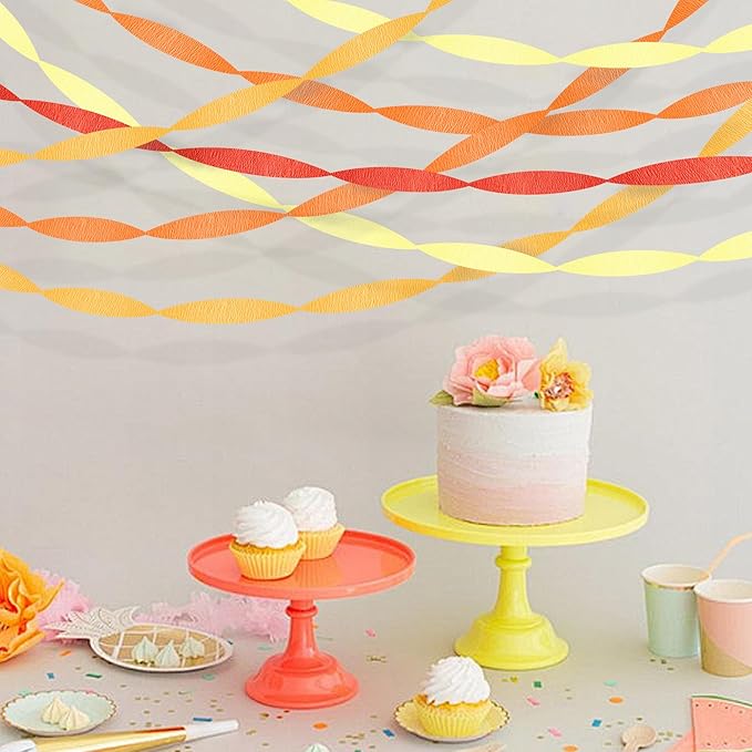 Orange Streamers Party Decorations, 8 Rolls 656ft Red Orange Yellow Crepe Paper Streamers for Thanksgiving Birthday Anniversary Firefighter Fall Decorations Supplies
