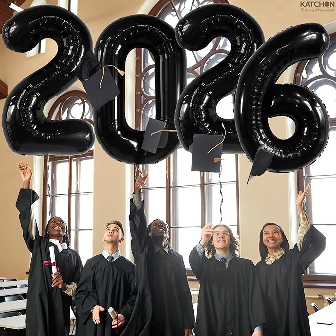 Black Graduation Decorations 2026 | Giant, 42 Inch, Foil 2026 Graduation Balloons Class of 2026 Decorations | Black 2026 Balloons Number, Graduation Party Decorations | Prom Decorations 2026, Katchon