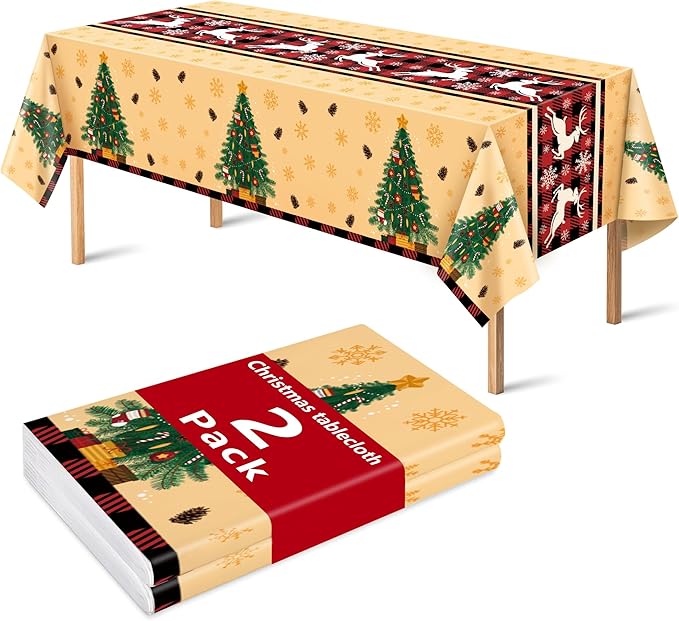 OHOME Christmas Party Decorations - Christmas Tablecloth | Xmas Decorations Party Favors Supplies for Door Table Decor Backdrop Banner Indoor Outdoor,2 Pack