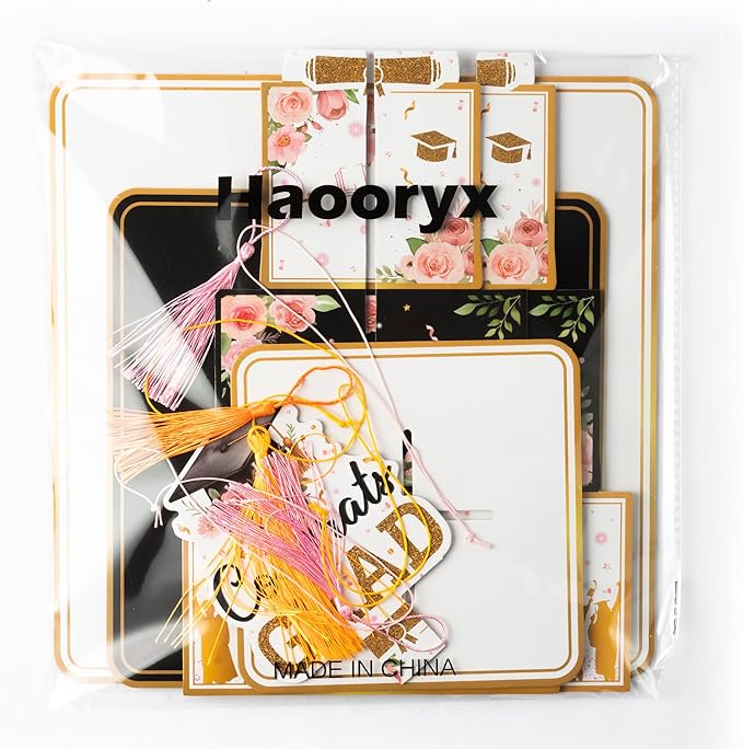 Haooryx Watercolor Flower Graduation Cupcake Stand - 3 Tier Pink Floral Graduation Hat Cupcake Tower Decor Candy Dount Dessert Holder for College High School Congrats Grad Party Table Decor Supplies