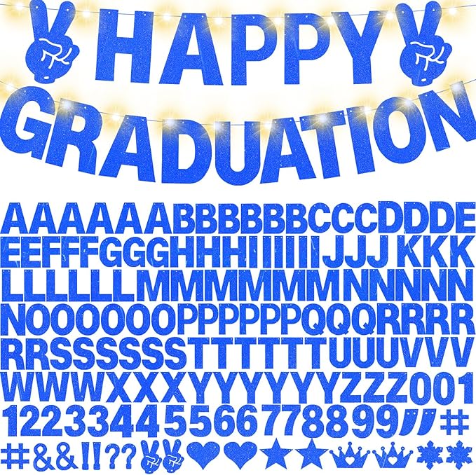 175Pcs DIY Glitter Customizable Banner Kit Hanukkah Custom Banners DIY Happy Birthday Letters Personalized Banner Decor for Christmas Baby Shower Birthday Party Decoration(Glitter Sapphire Blue)