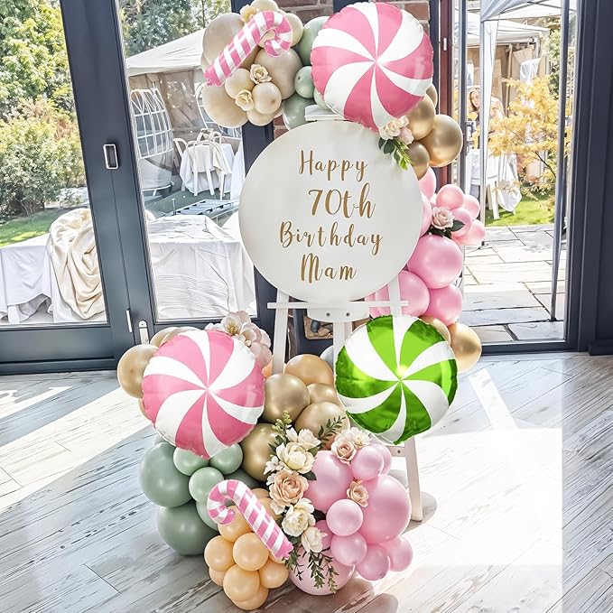 Nutcracker Christmas Balloon Garland Arch Kit, 112Pcs Green Pink and White Gold Latex Balloons with Candy Cane Mylar Foil Christmas Balloon for Girls Xmas Birthday New Year Candyland Party Decorations