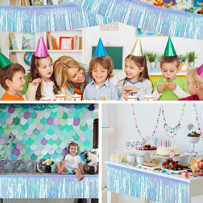 BEISHIDA 3 Packs 30 Feet Metallic Foil Fringe Garland Tinsel Streamers,Iridescent Blue Wall Hanging Tinsel Fringe Banners for Wedding Birthday Party Decoration Halloween Christmas New Year