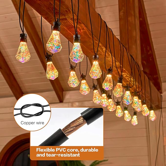 Outdoor String Lights, 50FT 20 LED Iridescent Holographic Bulbs, Waterproof Patio Lights with Remote Control, Shatterproof Connectable Lights for Backyard, Porch, Garden, and Party