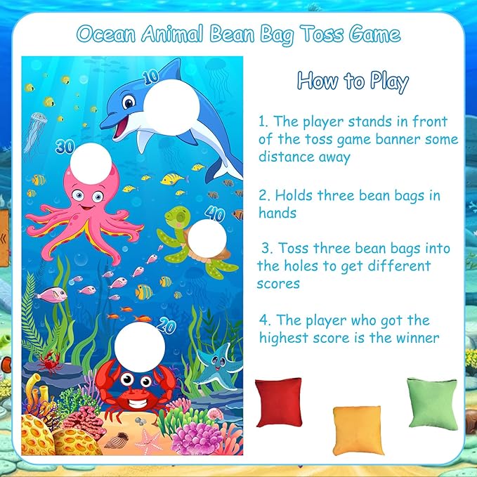 Ocean Toss Game, Bean Bag Toss Game for Ocean Theme, Ocean Sea Animal Backdrop Photo Background for Birthday Party Outdoor Indoor Games Family Activities Carnival