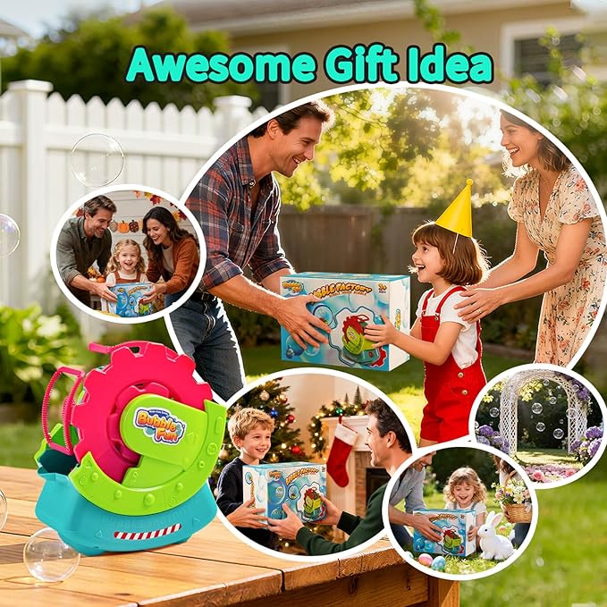 Bubble Machine for Toddlers Kids & Pets, with 8oz Safe Solution, Extra Large & Bubbles in Bubble Maker, Children & Pets Dog Toys Gift, Indoor/Outdoor Birthday Wedding Party Bubble Blower