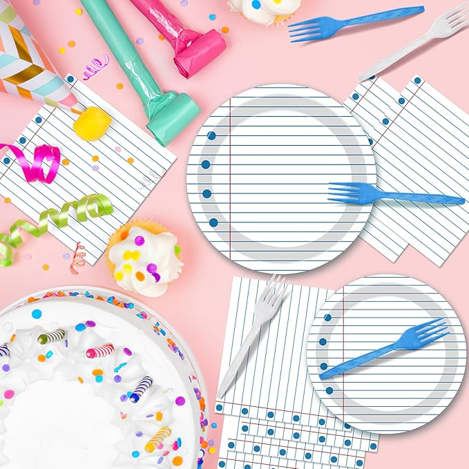 100 Pcs Back to School Party Supplies - Serves 25, Notebook Lined Paper Disposable Tableware, Includes Paper Plates, Napkins, and Plastic Forks for Kids’ Birthday, Classroom, Teacher Themed Decoration