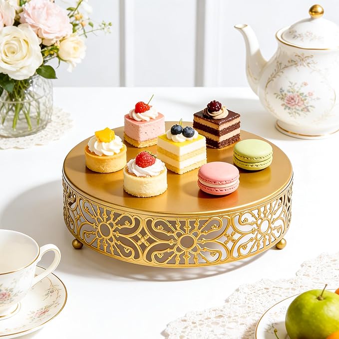 Set of 3 Metal Round Cake Stand for Cupcake and Dessert Display,8"/10"/12" Gold Table Serving Tray for Party Celebration Wedding,Engagement,Baby Shower,and Birthday
