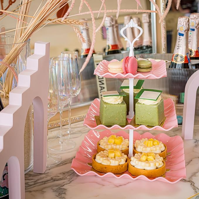 15 PCS Dessert Table Display Set Pink Cupcake Stand,3 Tiered Tray Stand Cup Cake Tower Holder, Cake Stand Serving Trays Dessert Display Stands for Tea Party Wedding Baby Shower Girl-Pink