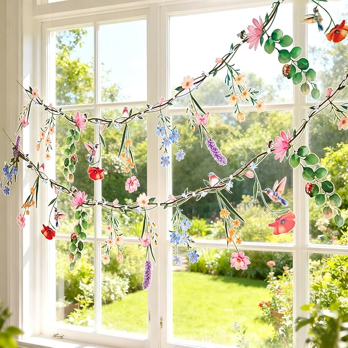 2 Pcs Flower Banner Wildflower Garland, Baby Shower Decorations, Floral for Enchanted Garden Party, Wedding Wild One Bloom Baby Shower Fairy Tale Tea Market Spring Supplies Girl Woodland Party