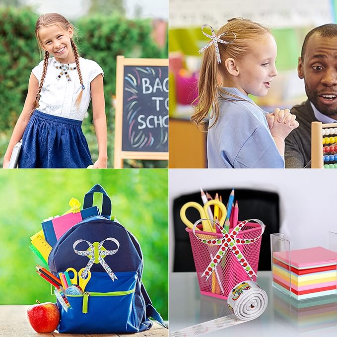School Theme Ribbon Teacher Grosgrain Ribbons Decorative School Craft Ribbon for Back to School DIY Crafts Teacher Appreciation Gifts Wrapping 3/8, 4/5 Inch, 10 Rolls 50 Yards in Total