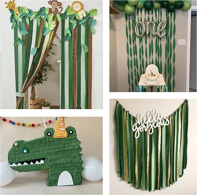 8 Rolls Crepe Paper Streamers, Hunter Green Streamers Party Decorations for Baby Shower Bridal Shower Wedding Jungle Dinosaur Themed Birthday Christmas Decorations