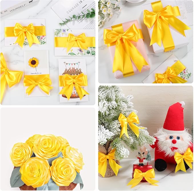 woric Yellow Satin Ribbon 1 1/2 Inch 60 Yards Yellow Fabric Bows for Mothers Day Graduation Crafts Gift Wrapping Flower Bouquet Memorials Harvest Party Holiday Decorations