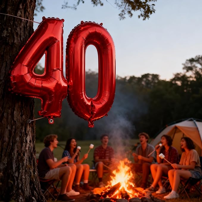 Red Number 40 Balloons 40 Inch Giant Number Red 40 Foil Mylar Balloons for 40th Birthday Anniversary Events Party Decorations