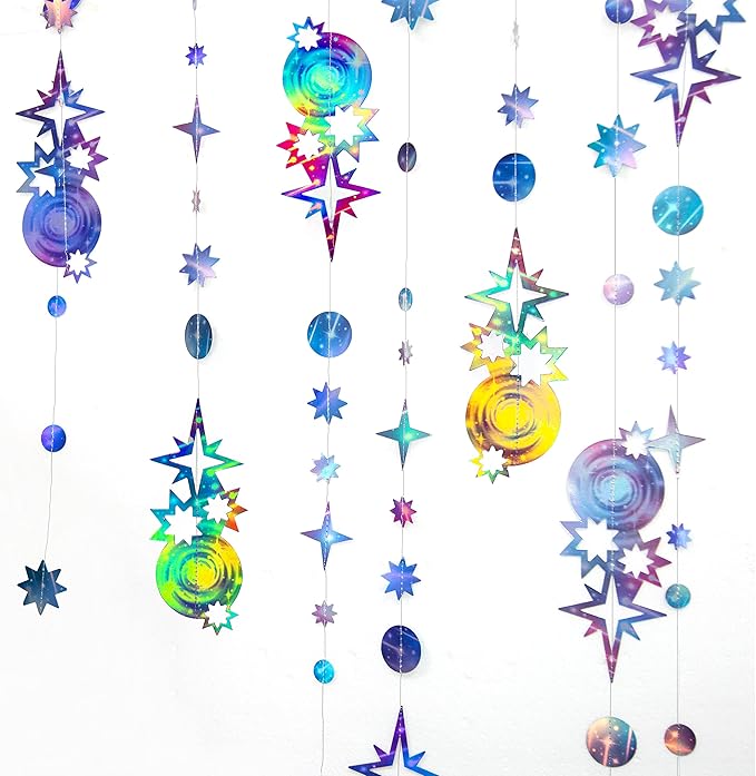 Decor365 Galaxy Party Decorations Aurora Borealis Theme Garland Celestial Hanging Star Garlands Space Banner Starry Night Backdrop Shooting Star Birhday Decor Bachelorette Bridal Party Suppies