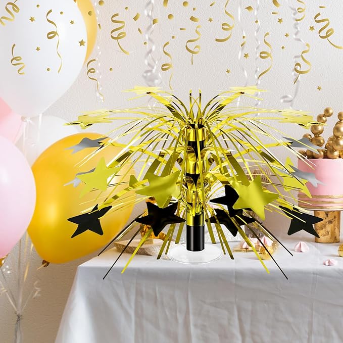 6 Pcs Black and Gold Centerpieces for Tables Star Party Decorations Metallic Foil Spray Centerpieces for Graduation Birthday Event Photo Booth Props, 8.7 Inch Tall
