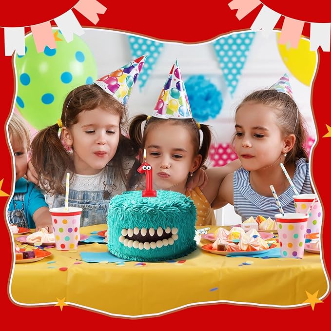 MTLEE Number Birthday Candle Monster Theme Candles Cookies Cake Topper for Girl Boy Cartoon Birthday Party Cake Decorations Supplies(Red,Number 1)